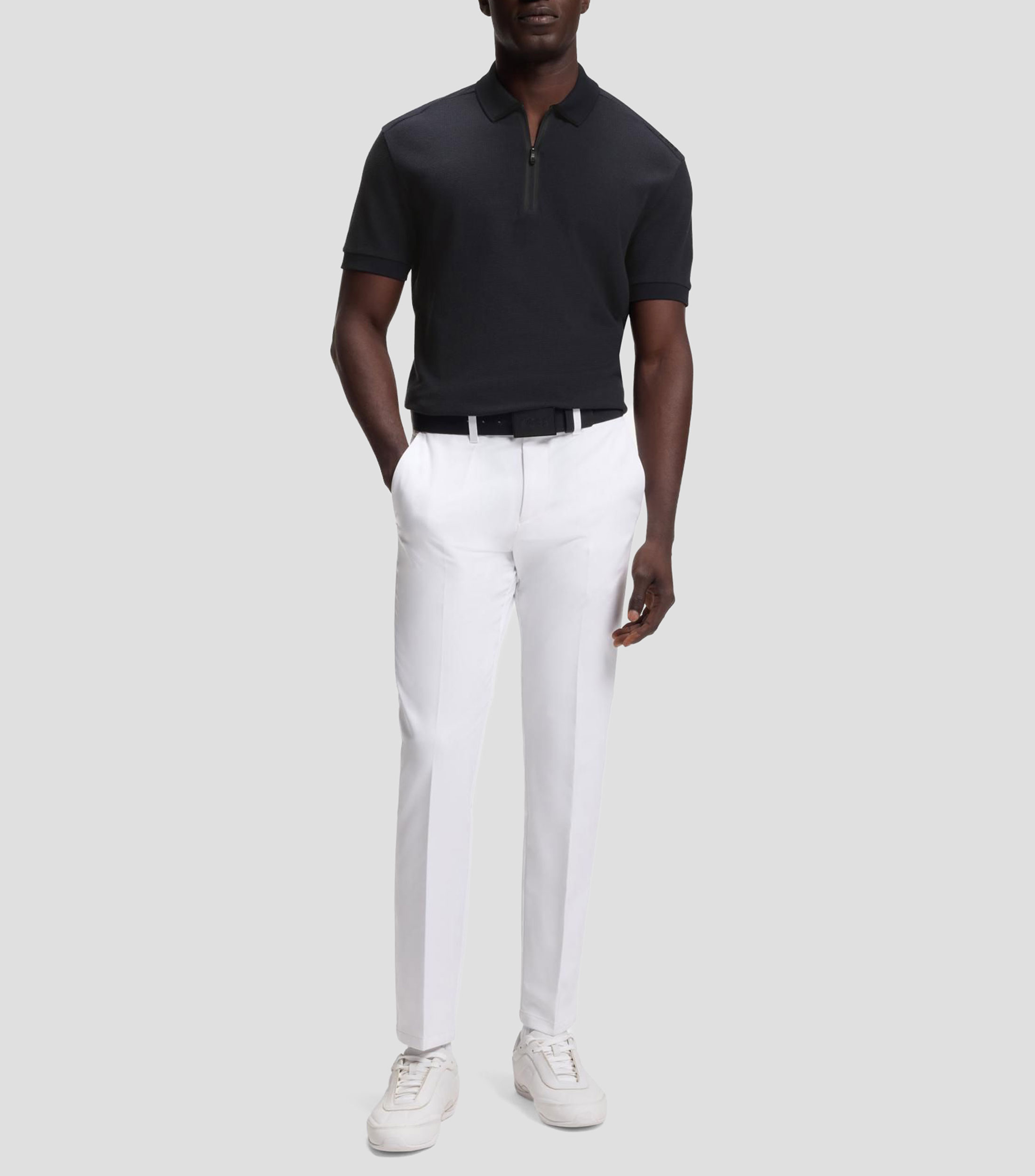 Polo en jacquard de rejilla con cuello con cremallera Hombre